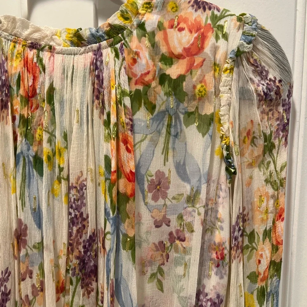 Needle & Thread Floral Diamond Chiffon Dress in Champagne - Picture 4 of 11